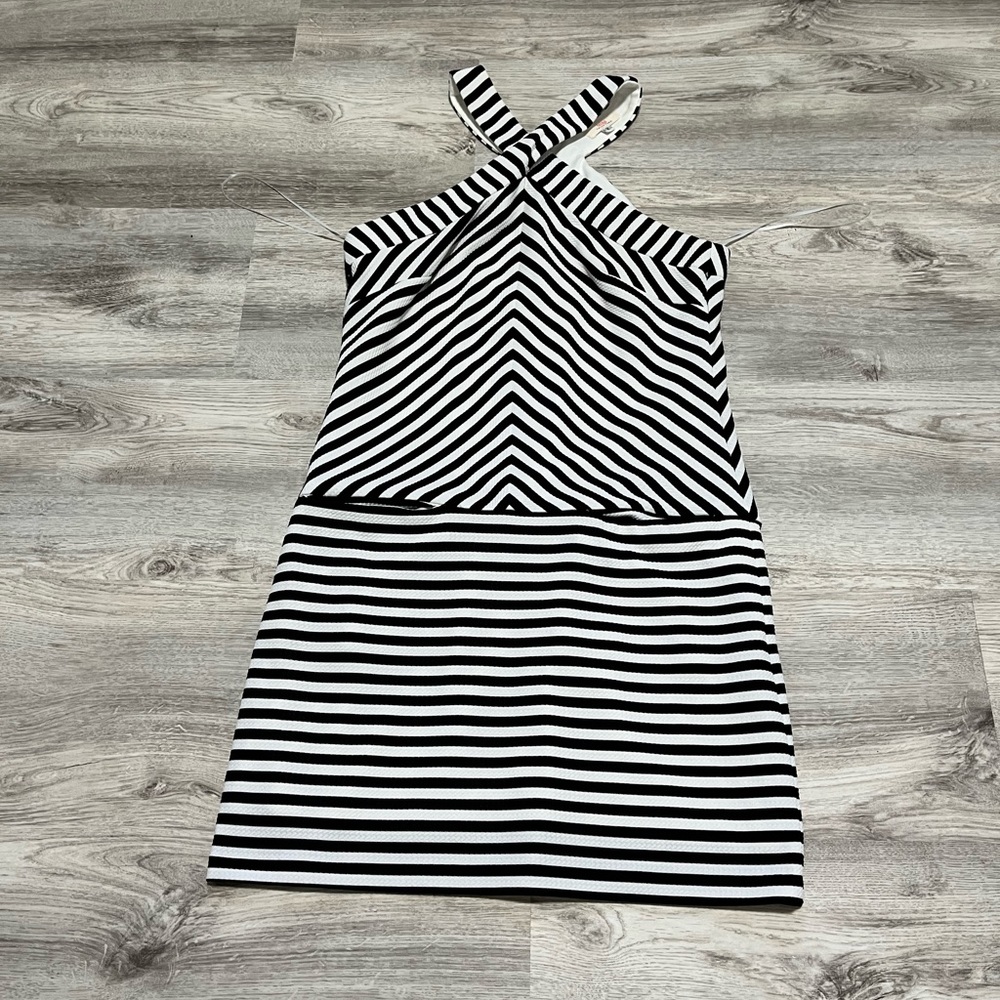 Trina Turk Black & White Striped Crisscross Dress – Size 2